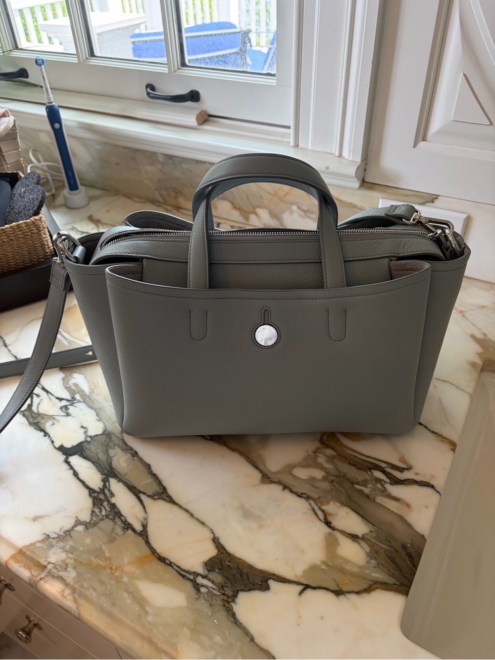 RADLEY LONDON Grey Leather Satchel with Top Handles and Crossbody Strap